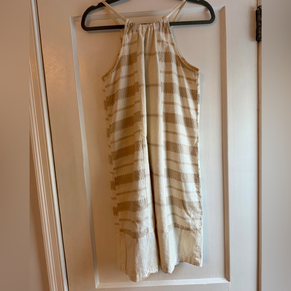 Old Navy 🤍 Halter Mini Stripe Cotton Dress Small Tan Cream